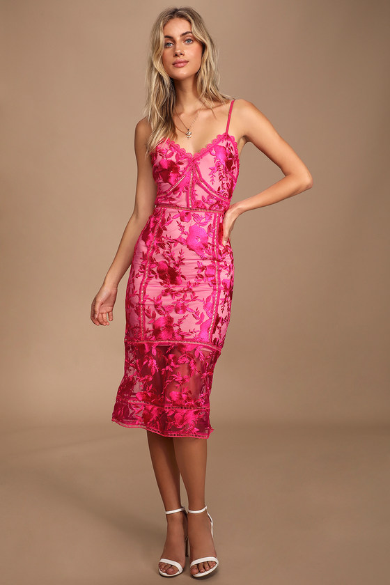 Hot Pink Lace Dress - Sheath Dress - Lulus